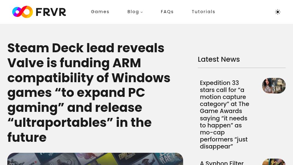 Screenshot of frvr.com: Steam Deck lead reveals Valve is funding ARM compatibility of Windows games