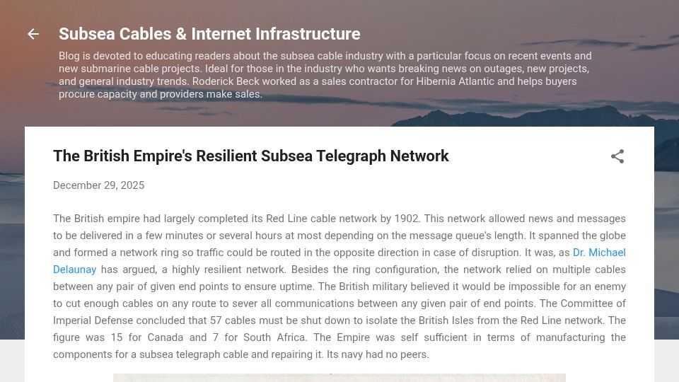 Screenshot of subseacables.blogspot.com: The British empire's resilient subsea telegraph network