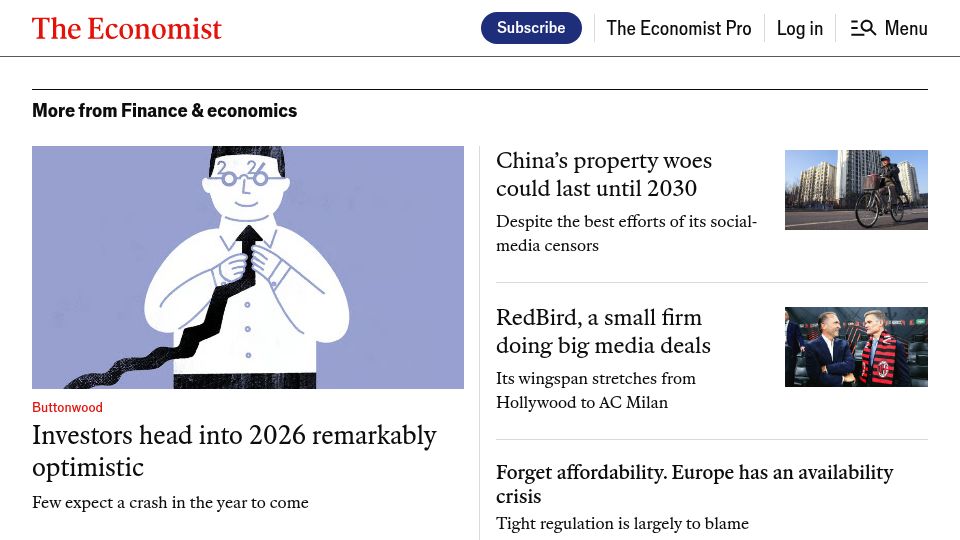 Screenshot of economist.com: America's economy looks set to accelerate