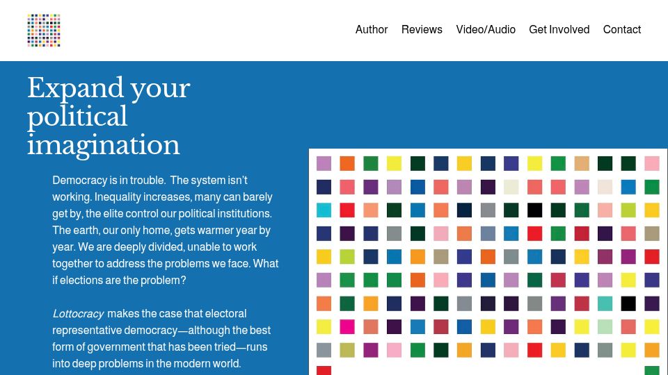 Screenshot of lottocracy.org: Lottocracy: Democracy Without Elections
