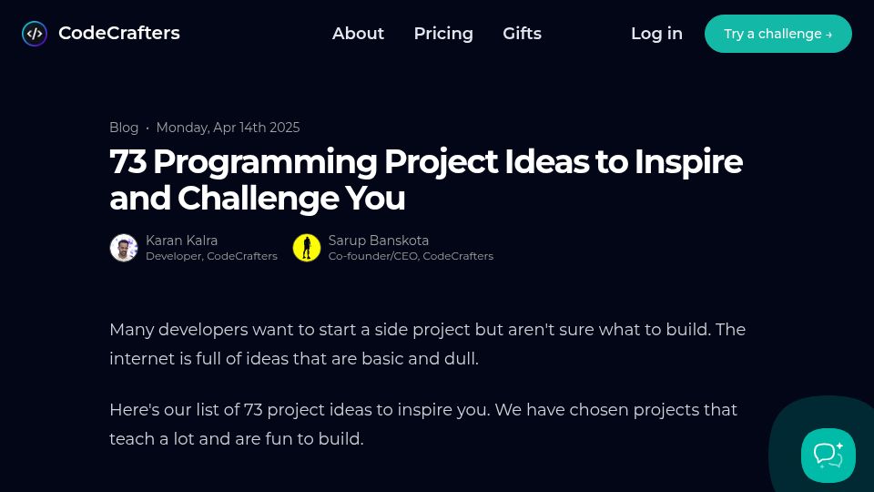 Screenshot of codecrafters.io: Project ideas to appreciate the art of programming