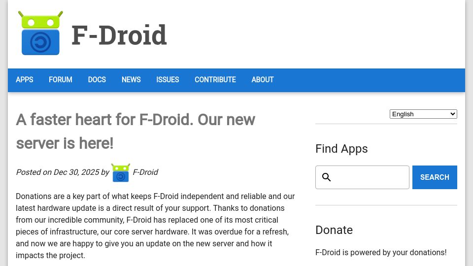 Screenshot of f-droid.org: A faster heart for F-Droid