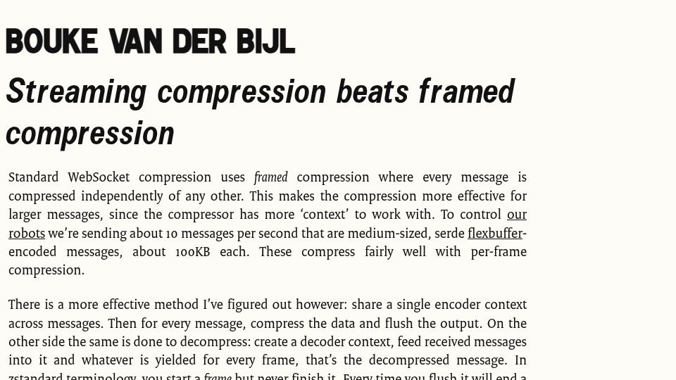 Screenshot of bou.ke: Streaming compression beats framed compression