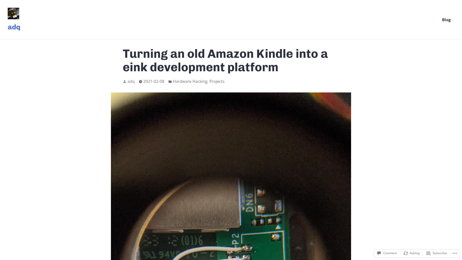 Screenshot of blog.lidskialf.net: Turning an old Amazon Kindle into a eInk development platform (2021)