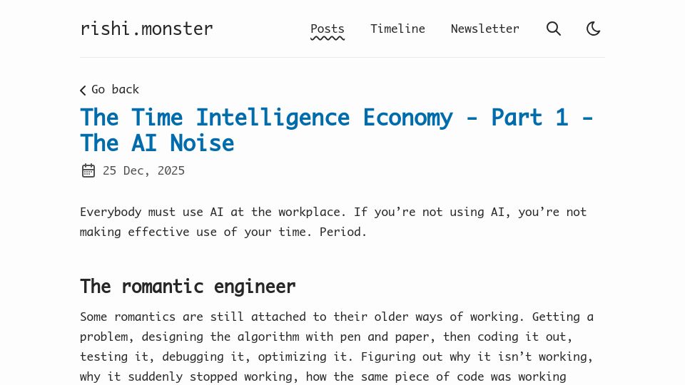 Screenshot of rishi.monster: The AI Noise