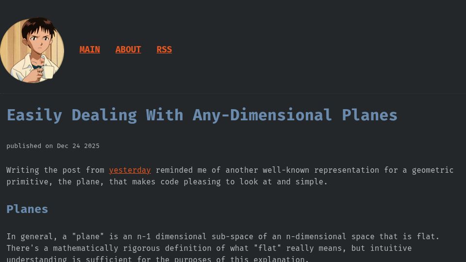 Screenshot of gpfault.net: Easily Dealing with Any-Dimensional Planes