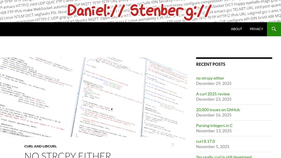 Screenshot of daniel.haxx.se: No strcpy either