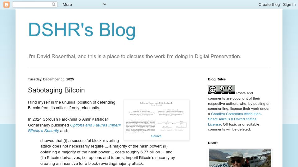 Screenshot of blog.dshr.org: Sabotaging Bitcoin