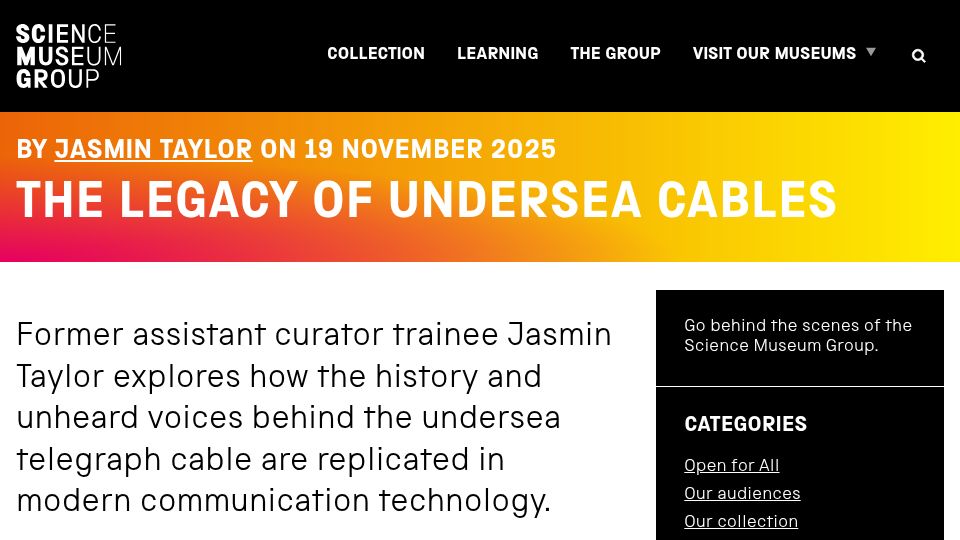 Screenshot of blog.sciencemuseumgroup.org.uk: The Legacy of Undersea Cables