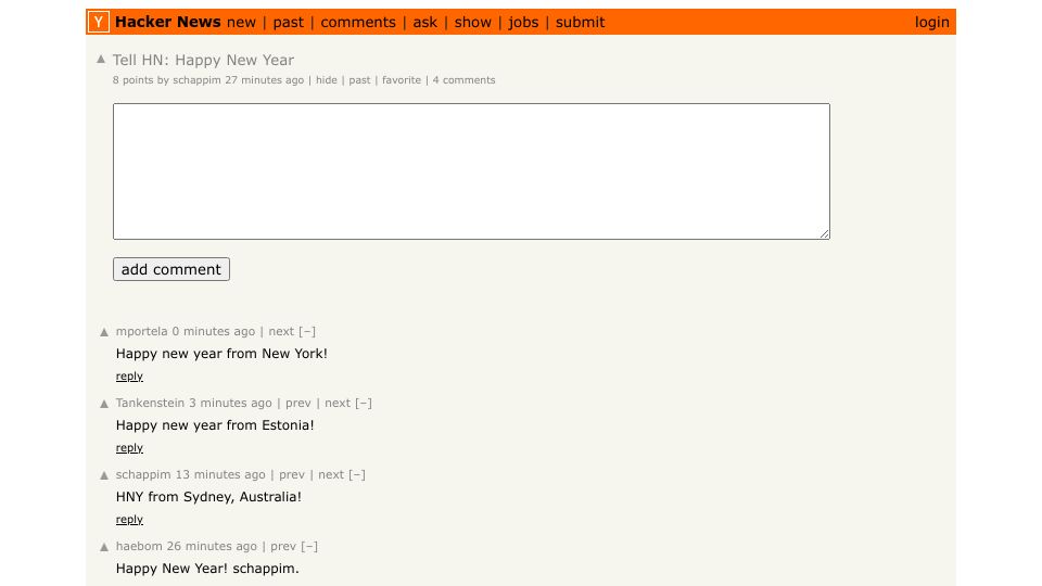 Screenshot of Hacker News post: Tell HN: Happy New Year