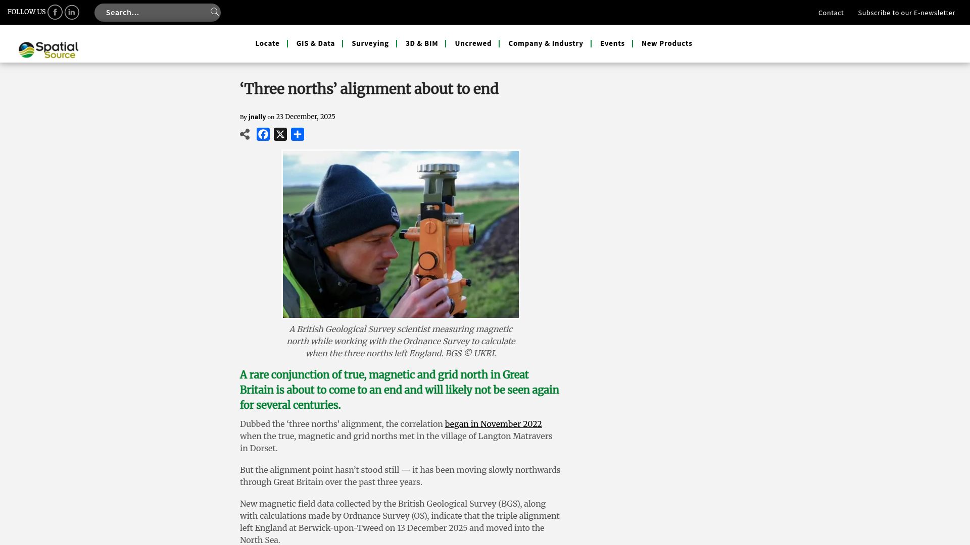 Screenshot of spatialsource.com.au: 'Three norths' alignment about to end
