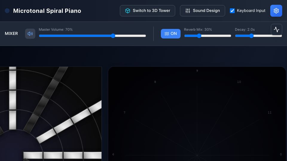 Screenshot of shih1.github.io: Microtonal Spiral Piano