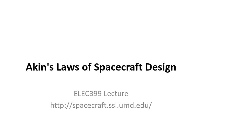 Screenshot of ece.uvic.ca: Akin's Laws of Spacecraft Design (2011) [pdf]