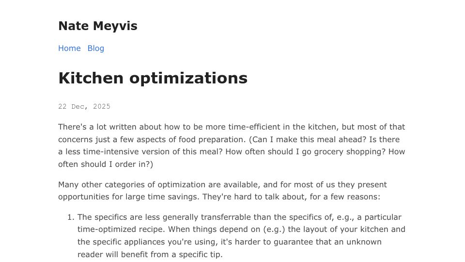Screenshot of natemeyvis.com: Kitchen optimizations