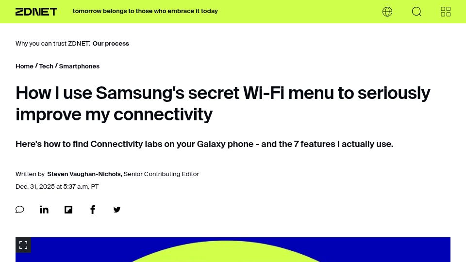 Screenshot of zdnet.com: I use Samsung's Wi-Fi menu to seriously improve my connectivity