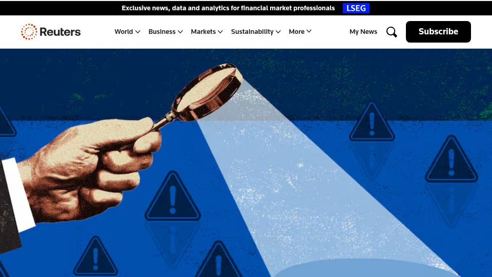 Screenshot of reuters.com: Meta created 'playbook' to fend off pressure to crack down on scammers