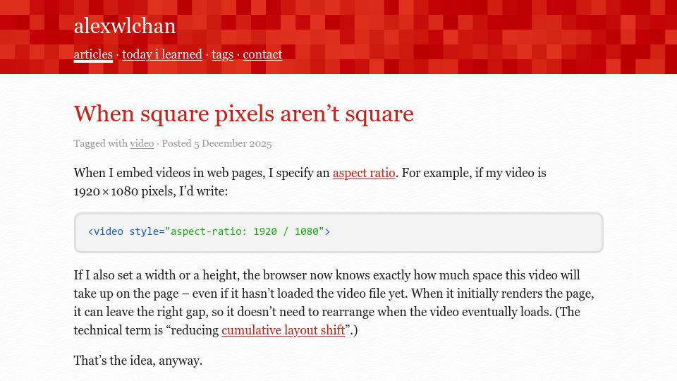 Screenshot of alexwlchan.net: When square pixels aren't square