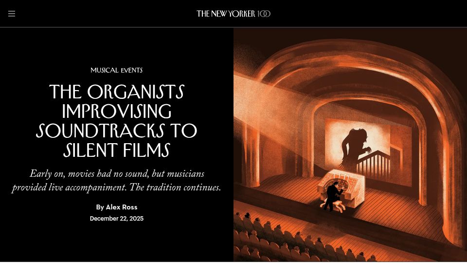 Screenshot of newyorker.com: The Organists Improvising Soundtracks to Silent Films