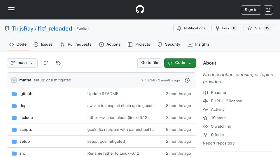 Screenshot of github.com: L1TF Reloaded
