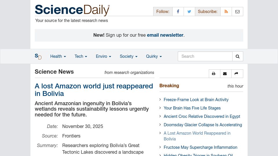 Screenshot of frontiersin.org: A lost Amazon world just reappeared in Bolivia