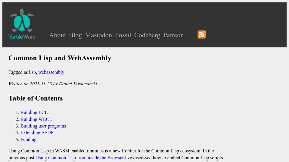 Screenshot of turtleware.eu: Cross-Compiling Common Lisp to WASM