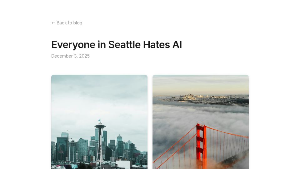Screenshot of jonready.com: Everyone in Seattle hates AI