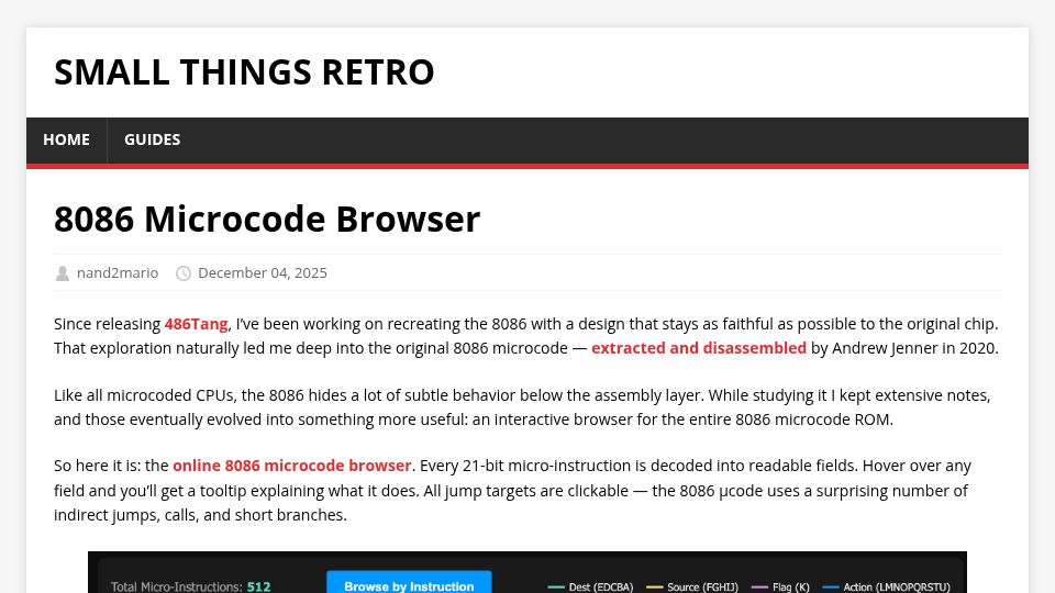 Screenshot of nand2mario.github.io: 8086 Microcode Browser