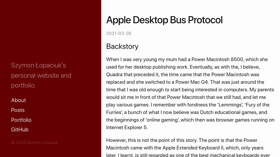 Screenshot of lopaciuk.eu: Apple Desktop Bus Protocol (2021)