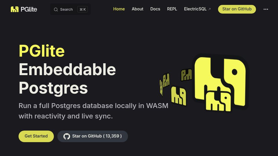 Screenshot of pglite.dev: PGlite – Embeddable Postgres