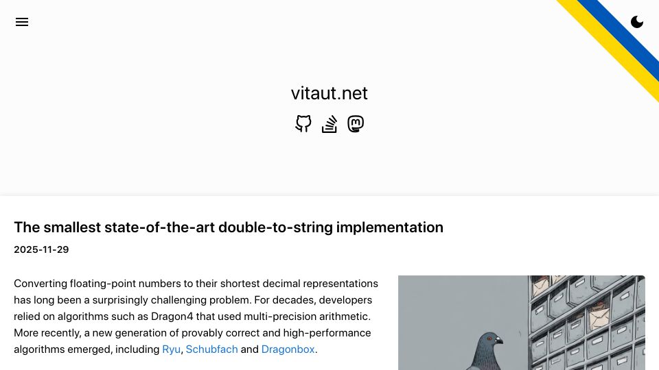 Screenshot of vitaut.net: Schubfach: The smallest floating point double-to-string impleme