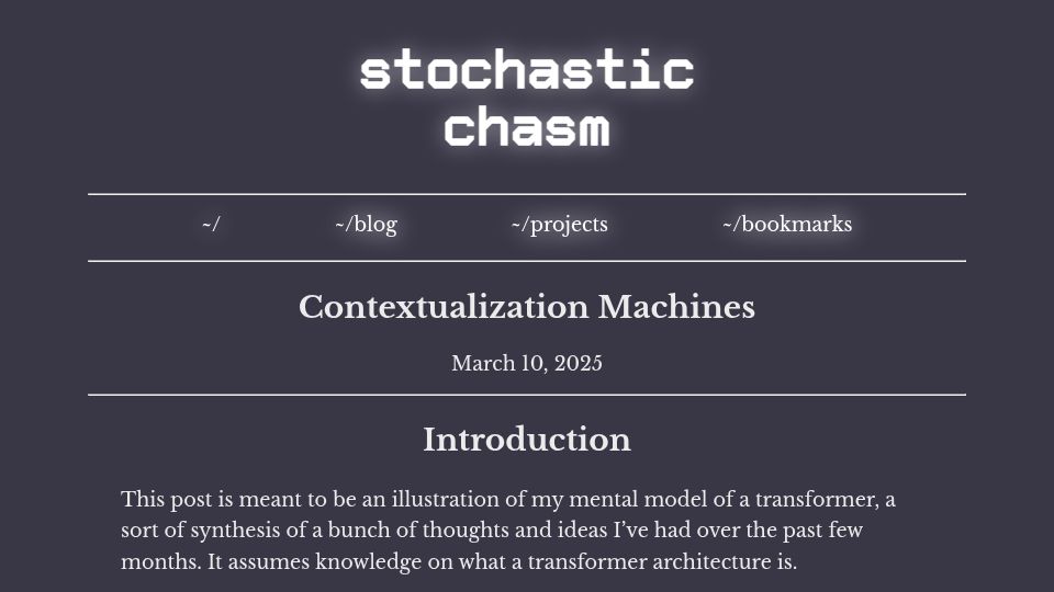 Screenshot of stochasm.blog: Contextualization Machines