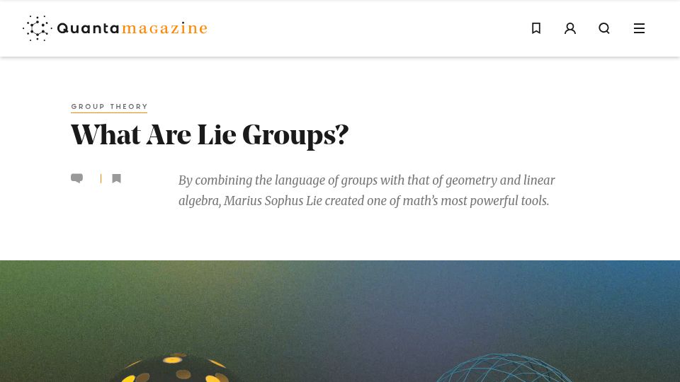 Screenshot of quantamagazine.org: Lie groups are crucial to some of the most fundamental theories in physics