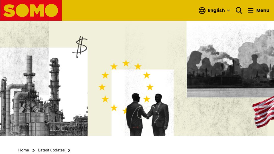 Screenshot of somo.nl: The US polluters that are rewriting the EU's human rights and climate law
