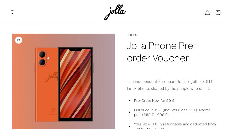 Screenshot of commerce.jolla.com: Jolla Phone Pre-Order