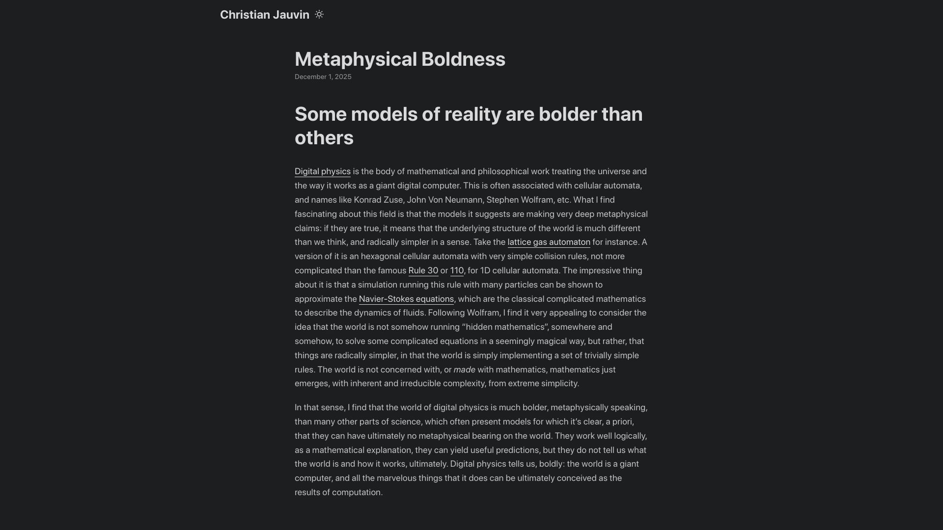 Screenshot of cjauvin.github.io: Some models of reality are bolder than others