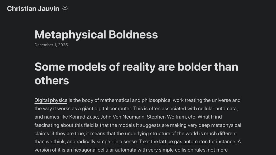 Screenshot of cjauvin.github.io: Some models of reality are bolder than others