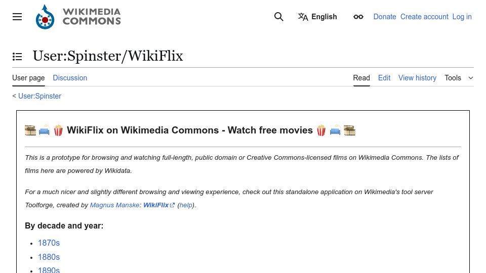 Screenshot of commons.wikimedia.org: WikiFlix: Full Movies Hosted on Wikimedia Commons