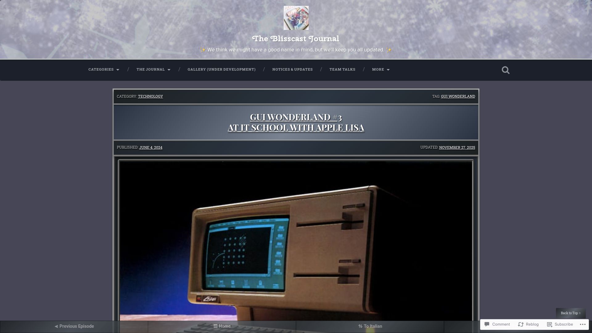 Screenshot of blisscast.wordpress.com: At IT School with Apple Lisa