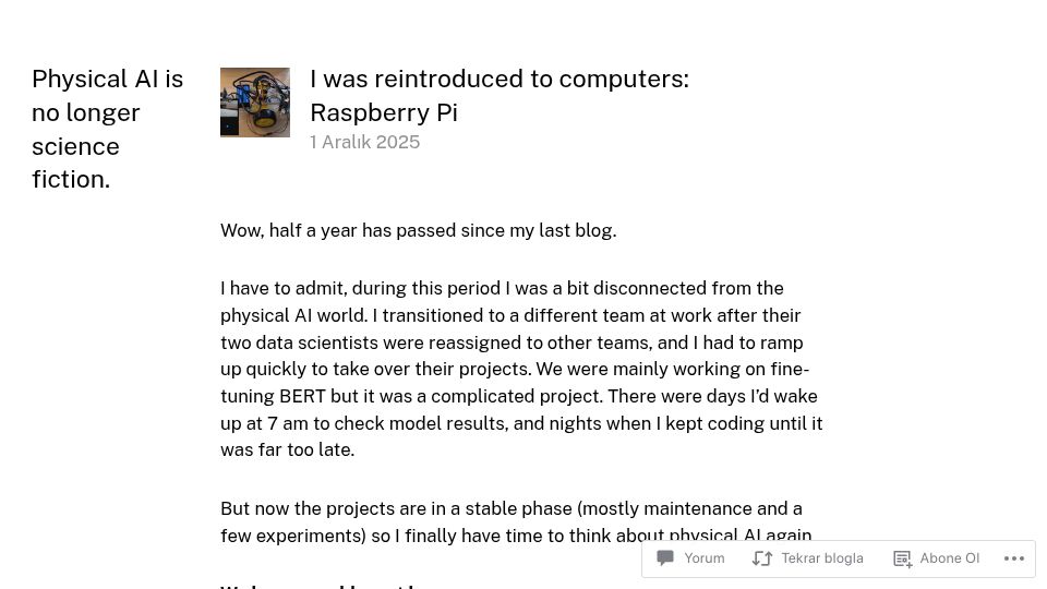 Screenshot of airoboticist.blog: Show HN: I was reintroduced to computers: Raspberry Pi
