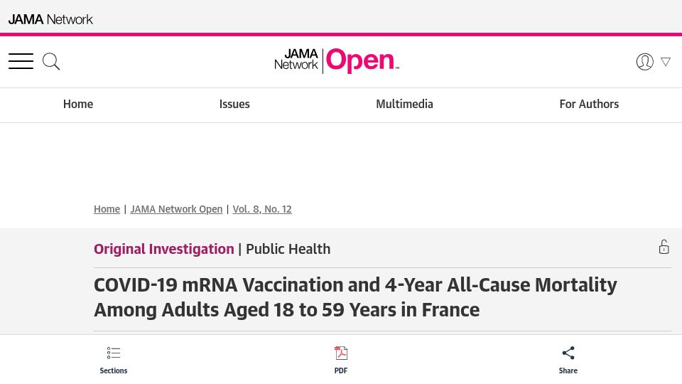 Screenshot of jamanetwork.com: Covid-19 mRNA Vaccination and 4-Year All-Cause Mortality