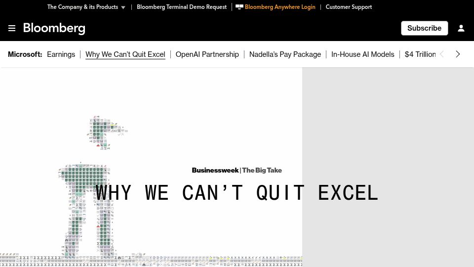 Screenshot of bloomberg.com: Why we can’t quit Excel