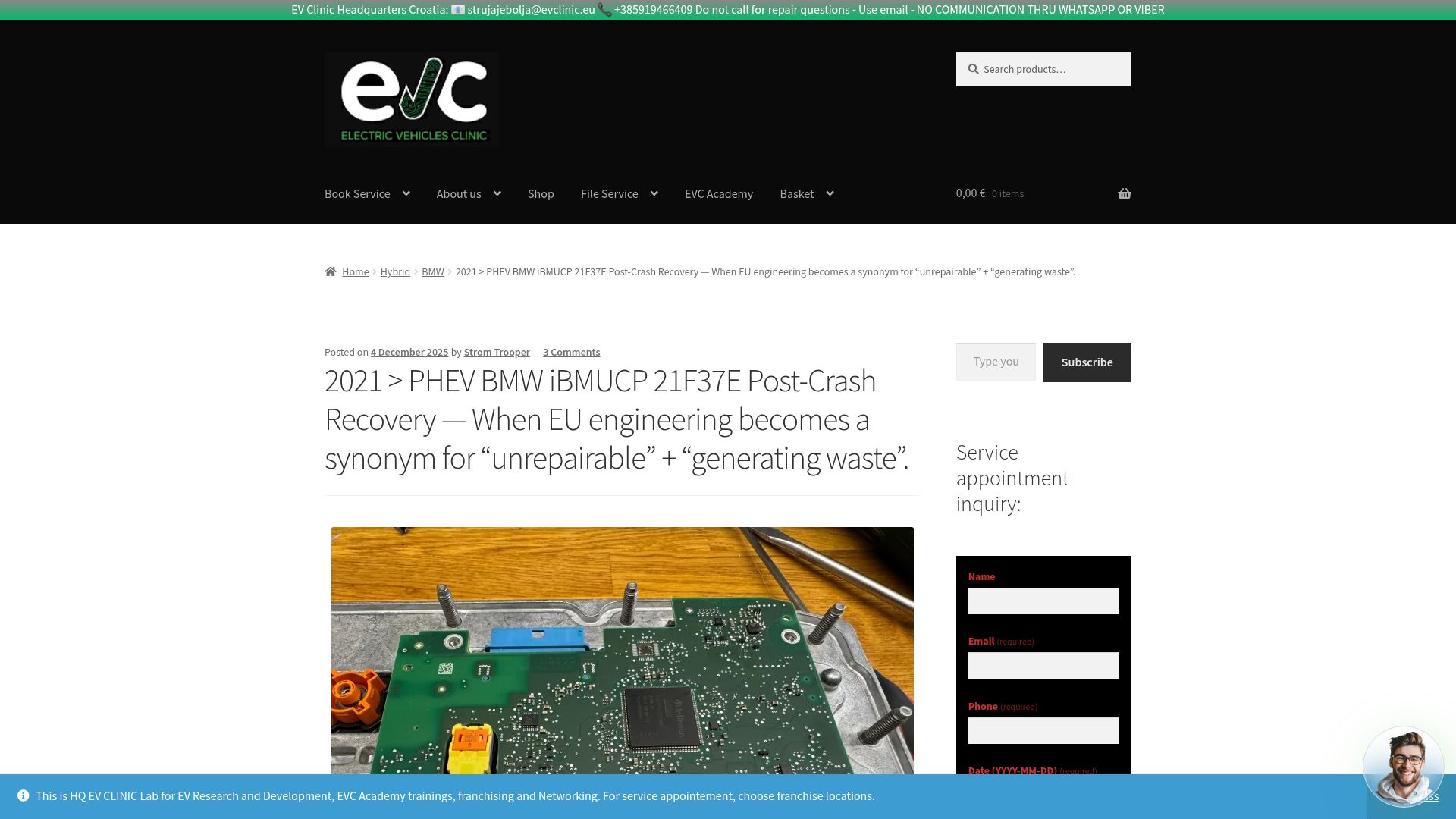 Screenshot of evclinic.eu: BMW PHEV: Safety fuse replacement is extremely expensive
