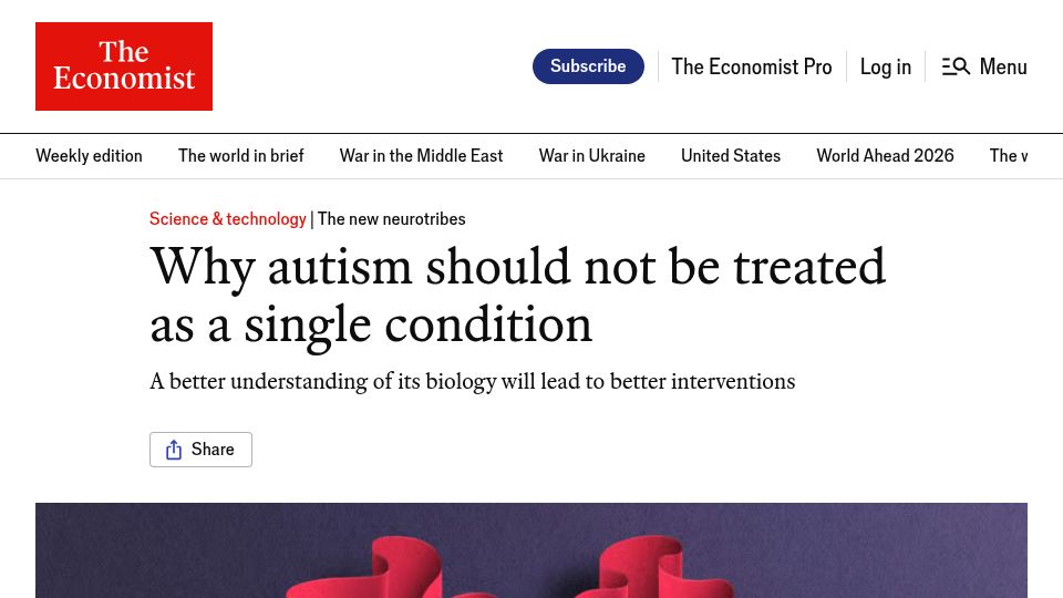Screenshot of economist.com: Autism should not be treated as a single condition