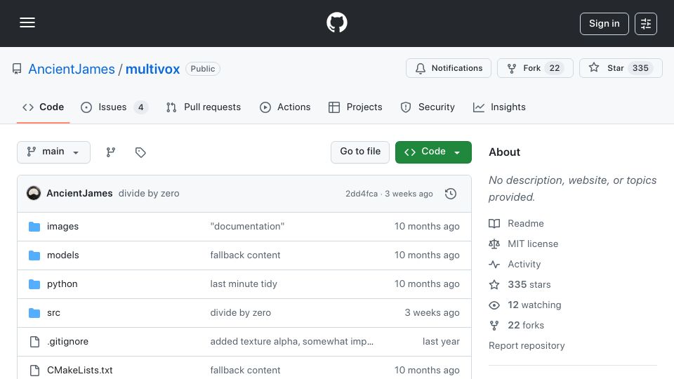 Screenshot of github.com: Multivox: Volumetric Display