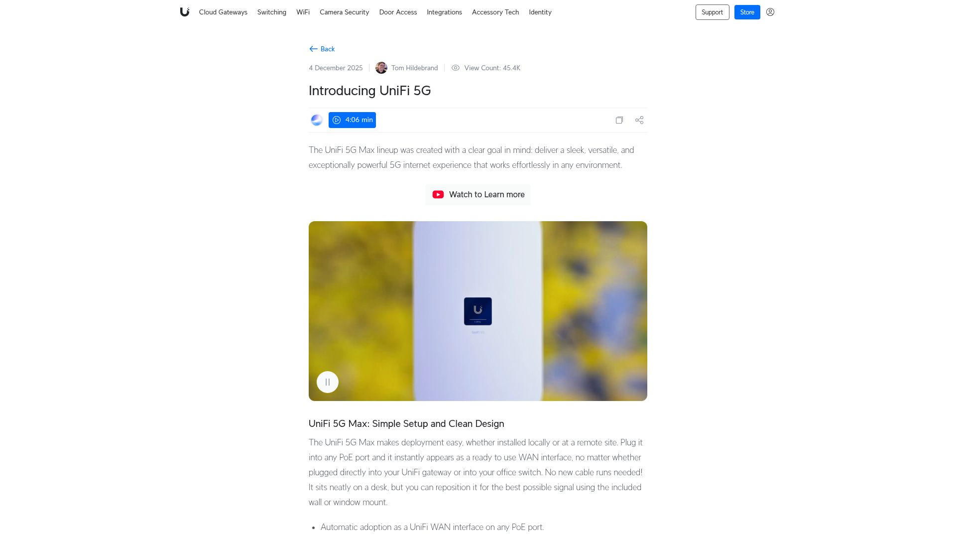 Screenshot of blog.ui.com: UniFi 5G