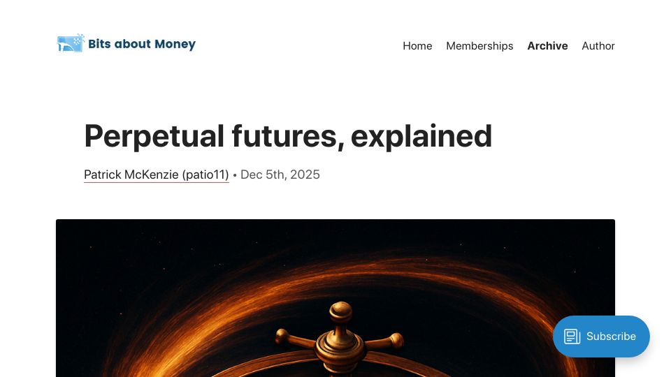 Screenshot of bitsaboutmoney.com: Perpetual futures, explained