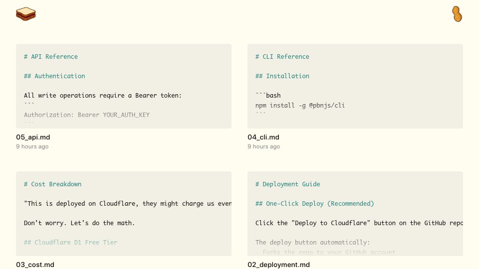 Screenshot of pbnj.sh: Show HN: Pbnj – A minimal, self-hosted pastebin you can deploy in 60 seconds