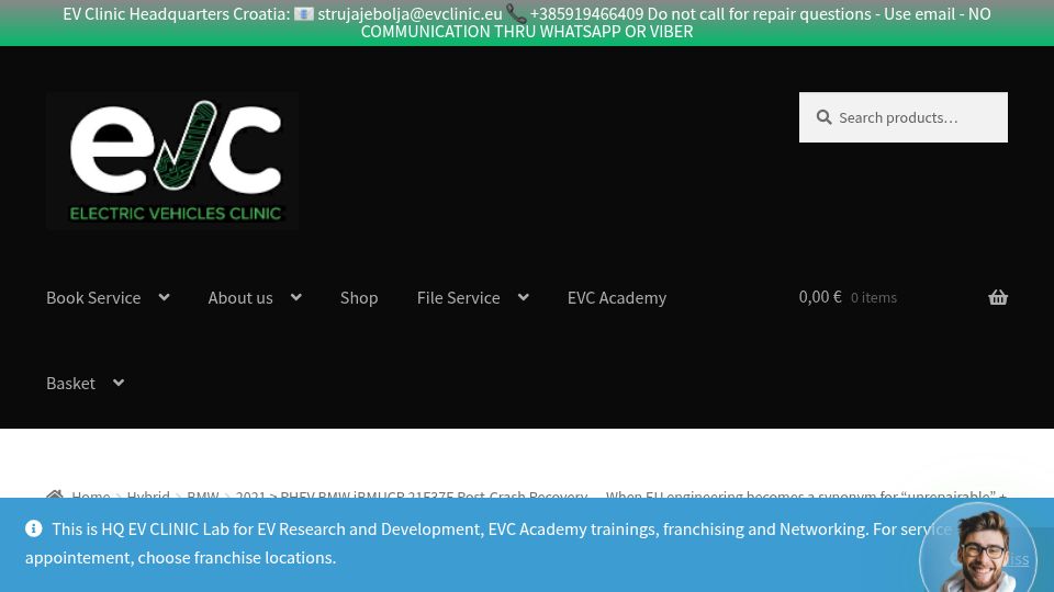 Screenshot of evclinic.eu: BMW PHEV: Safety fuse replacement is extremely expensive