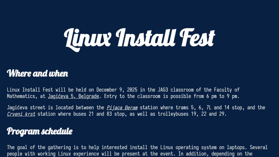 Screenshot of dmz.rs: Linux Instal Fest Belgrade
