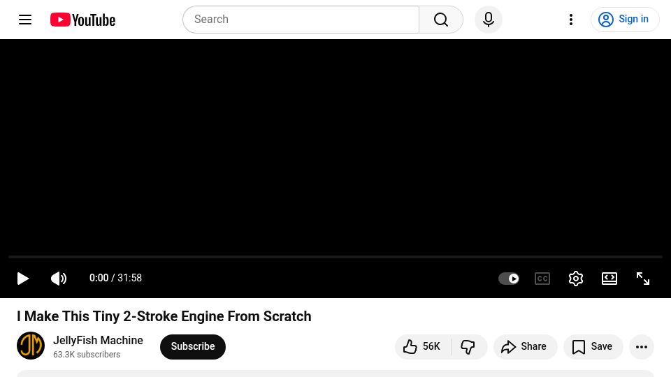 Screenshot of youtu.be: Making tiny 0.1cc two stroke engine from scratch